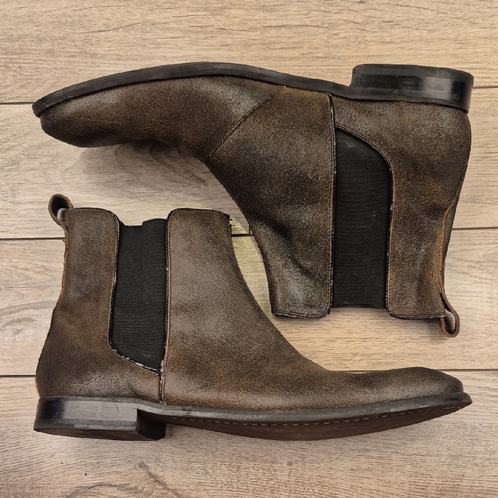 JOHN VARVATOS Dark Grey Brown Leather Sz 12 M Mens Ankle Chelsea Boots